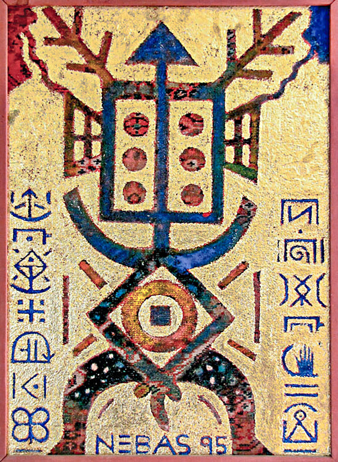 Symbol, 80x60cm, Farbe, Blattgold auf Teppich